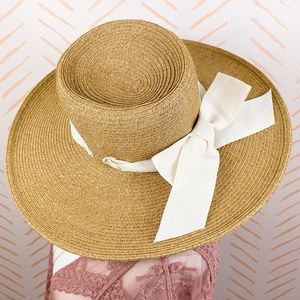Celeste Straw Boater Hat with Ivory Sash